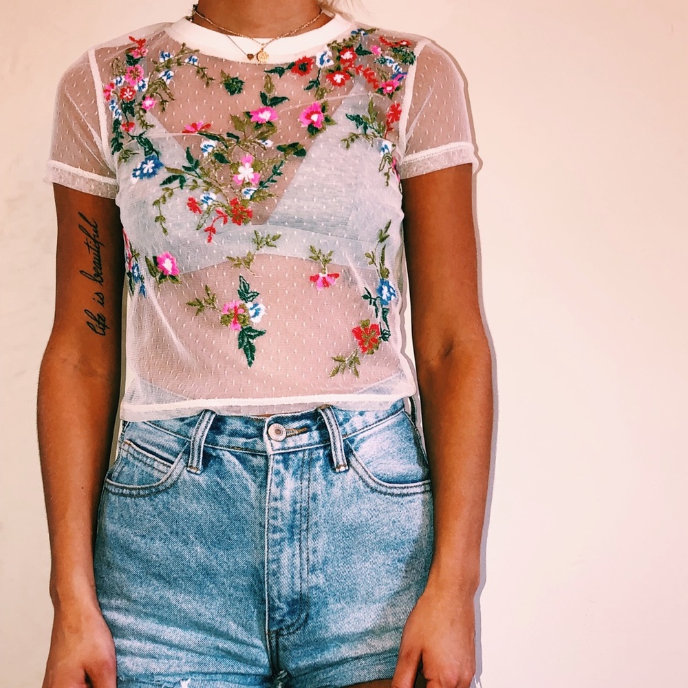 Urban Outfitters Floral mesh top